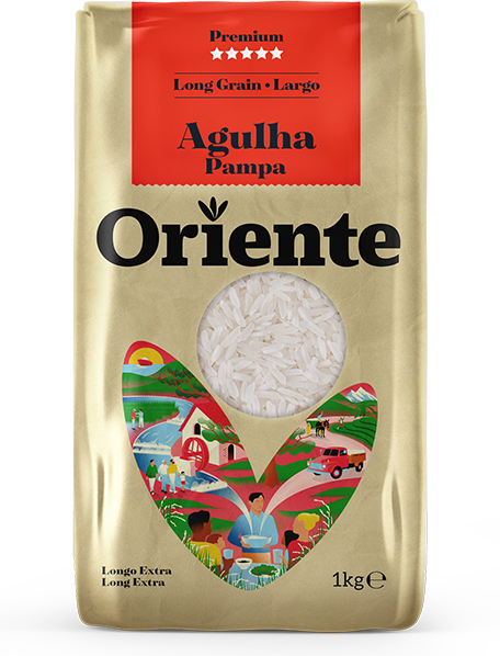 Agulha Pampa - Grão extra longo, muito versátil de sabor suave. Arroz ORIENTE