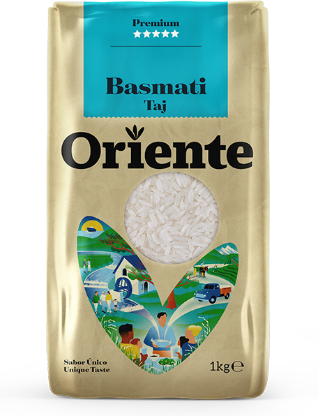 Basmati Taj - Grão longo com uma textura suave e aveludada. Arroz ORIENTE