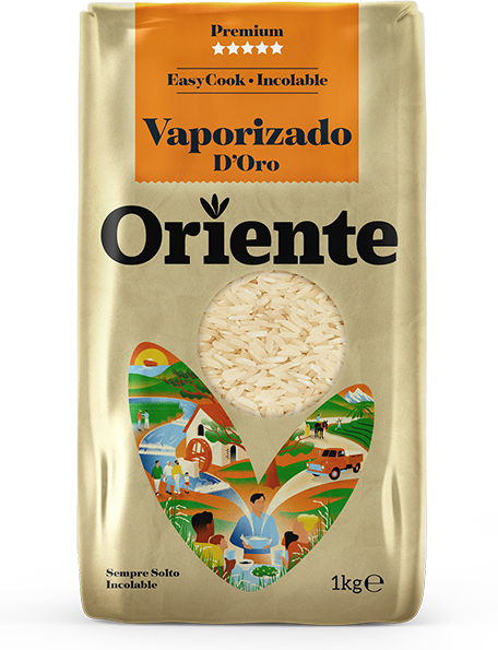 Vaporizado D´Oro - De cor dourada e clara é um arroz versátil e sempre solto. Arroz ORIENTE